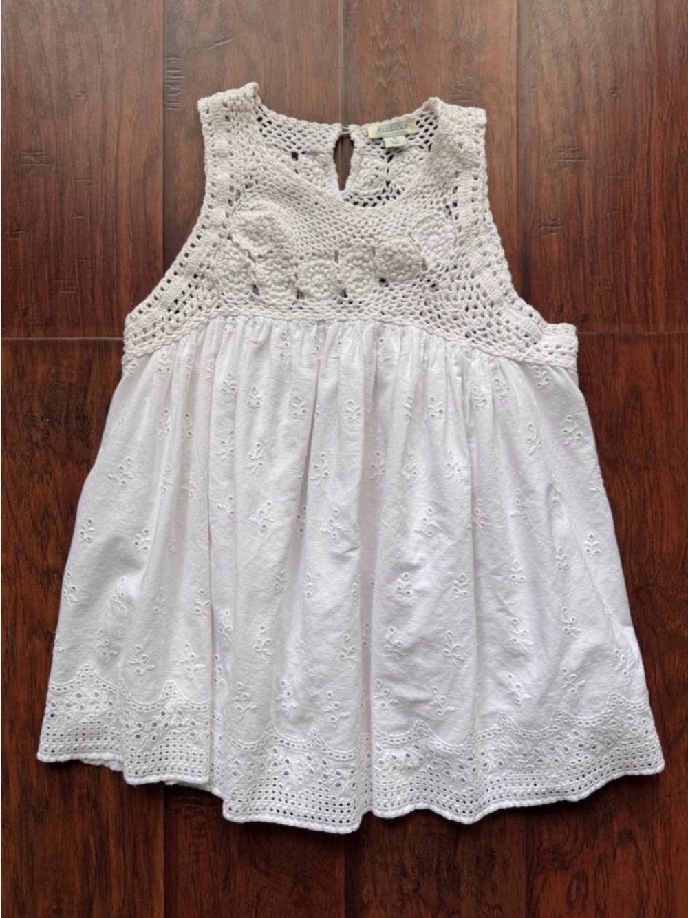Sundance White Crochet Eyelet Babydoll Tank Top Cottagecore Prairie Boho Size M